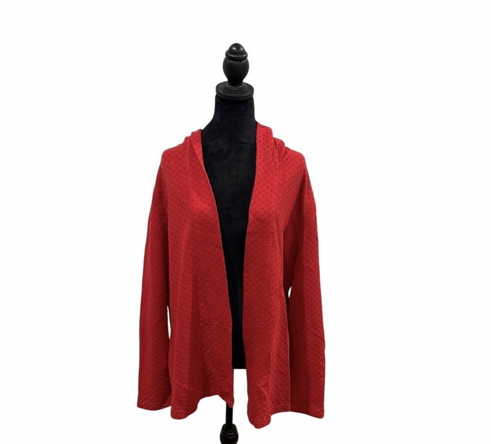 Talbots Red Quilted Open Hooded Cardigan Sweater SZ XL Winter Fall
